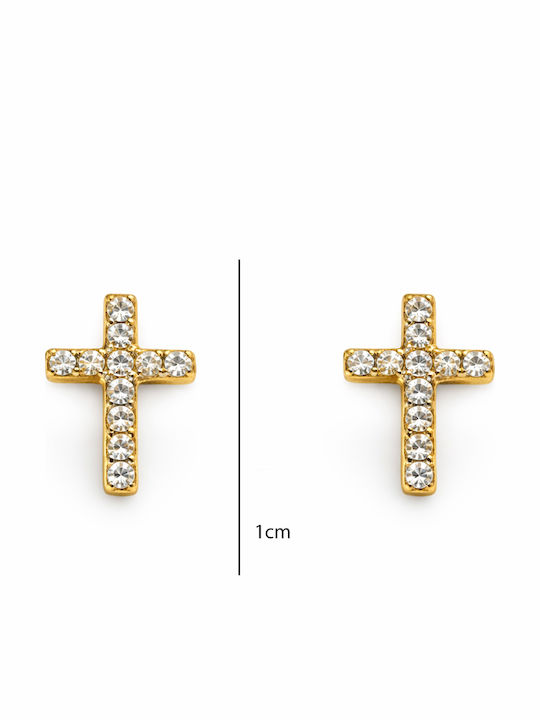 Small Stainless Steel Silver Rhinestone Cross Earrings