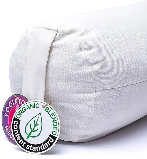 Yoga Bolster Round Yoga Pillow White Hearts Organic Cotton 60x16cm
