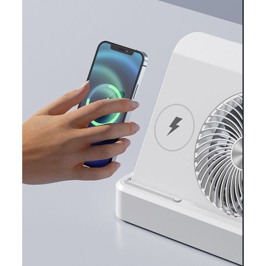 Ventilator 2 în 1 Flippy Cu Funcție De Încărcare Wireless A Telefonului, 100 De Trepte De Viteză, 2400 mAh, 5 V, 2 A, 25 x 16,5 x 24 cm, Bej