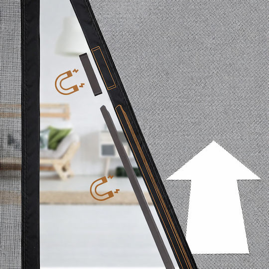 Tür-Moskitonetz nach Maß mit Klettband und Magnetverschluss aus schwarzem Fiberglas 200 × 100 cm Tür-Moskitonetz nach Maß mit Klettband und Magnetverschluss aus schwarzem Fiberglas 200 × 100 cm
