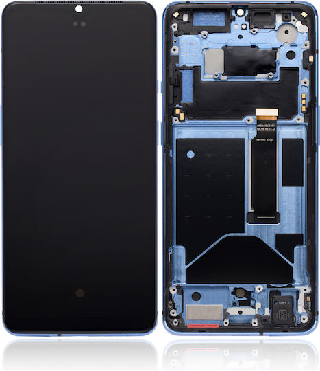 OLED-Displayeinheit mit Rahmen für OnePlus 7T, Aftermarket Plus, Glacier Blue