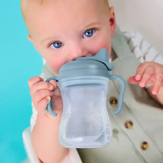 B.Box Детска Чашка с Дръжки и Сламка от Синя Пластмаса 240 ml за 4m+