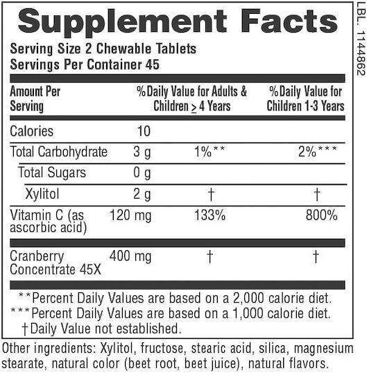 ULTRA Chewable Cranberry 90 Chewable Tablets Cranberry Strawberry