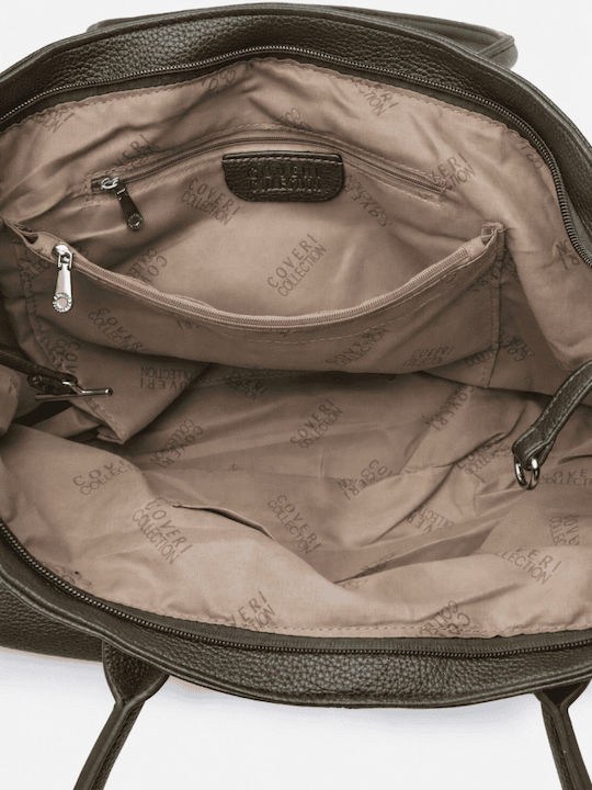 Khakifarbene Damen Schulter- und Handtasche aus Stoff