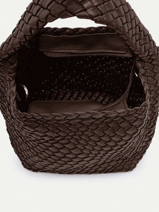 Braune Damen-Schultertasche aus Stoff