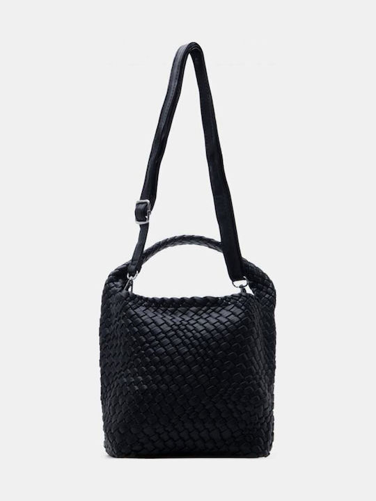 Schwarze Damen-Schultertasche aus Stoff