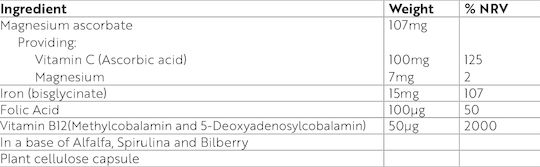 Viridian Balanced Iron Complex με Βιταμίνη C & Φολικό Οξύ 30 κάψουλες