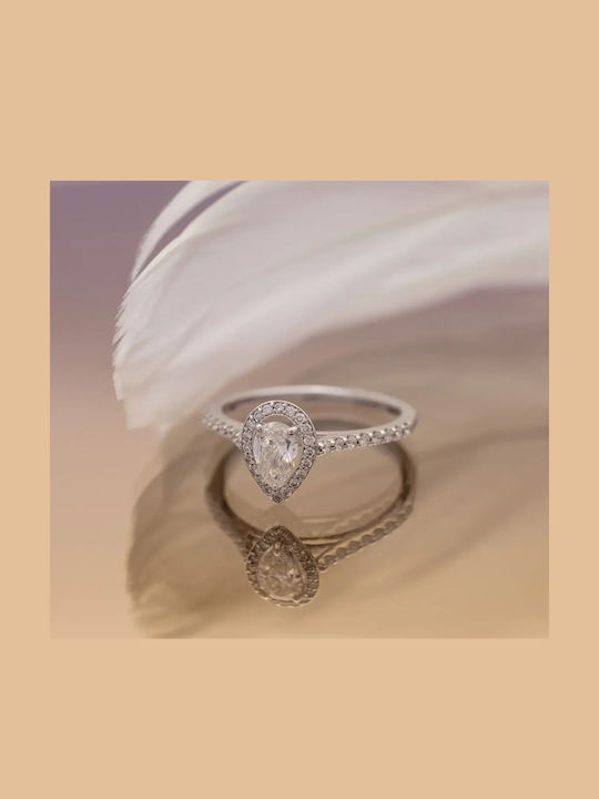 Rosette Solitaire Ring in 18K White Gold with Diamond