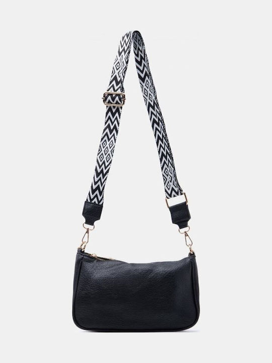 Schwarze Damen-Schultertasche aus Stoff