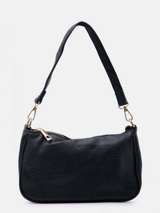 Schwarze Damen-Schultertasche aus Stoff