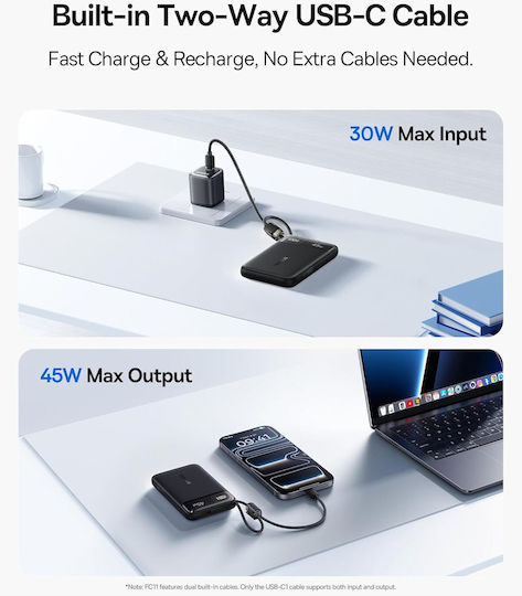 Baseus EnerFill FC11 Външна батерия 10000mAh 45W с USB-A порт и USB-C порт Power Delivery / Quick Charge Черна