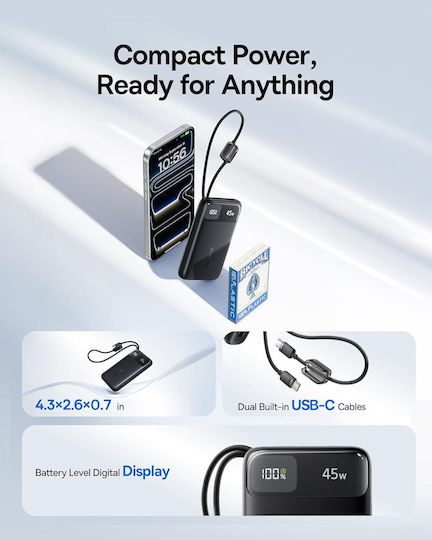 Baseus EnerFill FC11 Външна батерия 10000mAh 45W с USB-A порт и USB-C порт Power Delivery / Quick Charge Черна
