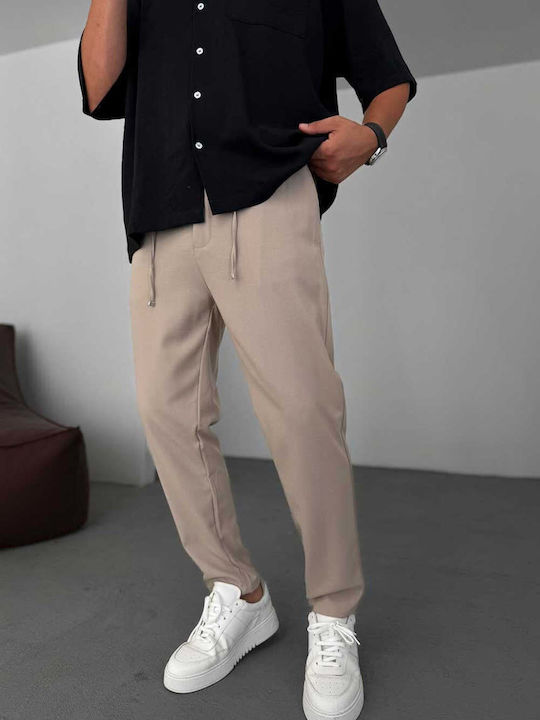 Men's Beige Loose Fit Trousers