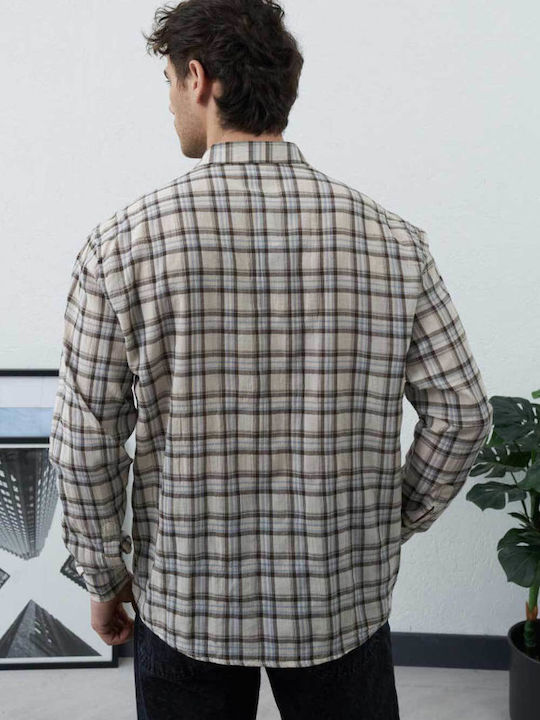 Long Sleeve Shirt in Regular Fit, Checked Ecru