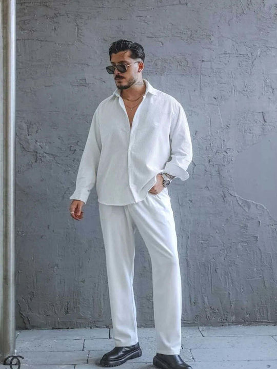 Long-Sleeve Corduroy Shirt in a Wide Fit White