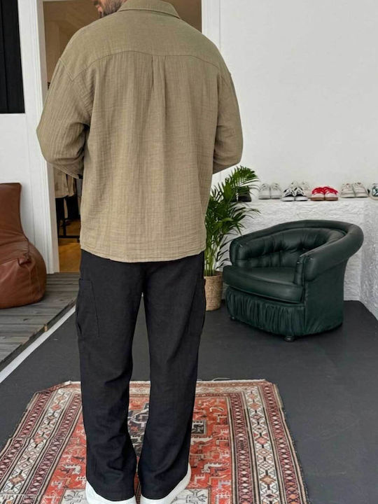 Long Sleeve Shirt in a Wide Fit Khaki