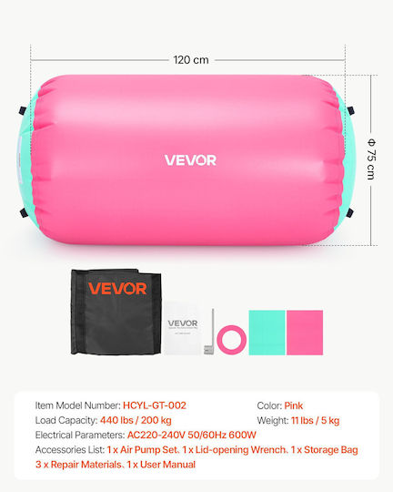 Vevor AirTrack Artistic Gymnastics Exercise Mat Pink (120x75cm)