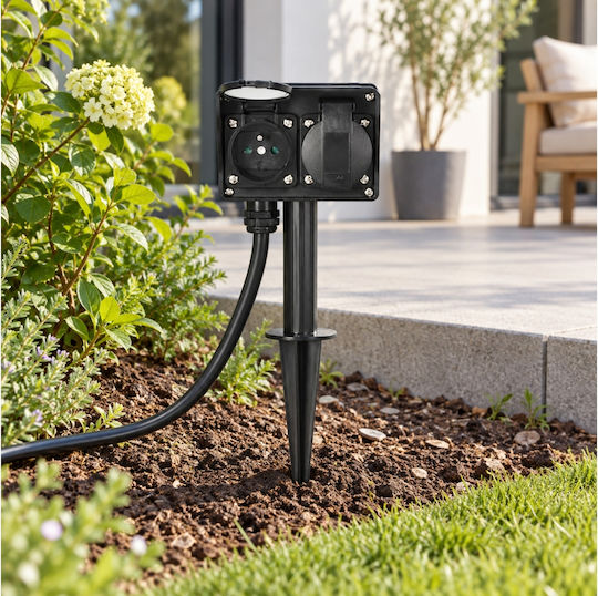 FX Garden Timer Fx Control Double Floor Power Socket Black