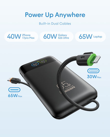 Veger W3019S Baterie Externă 27000mAh 65W cu Port USB-A și 2 Porturi USB-C Power Delivery Neagră