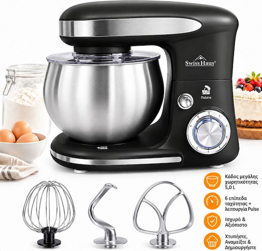 Küchenmaschine 1300 W mit Rostfreier 5-l-Edelstahlschüssel Schwarz