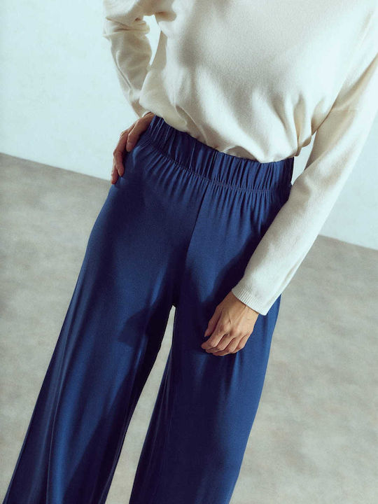 Women's Pantaloons Solid Loose Fit Dark Blue