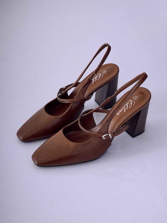 Celestino Кафяви Обувки На Ток Slingback С Каишка