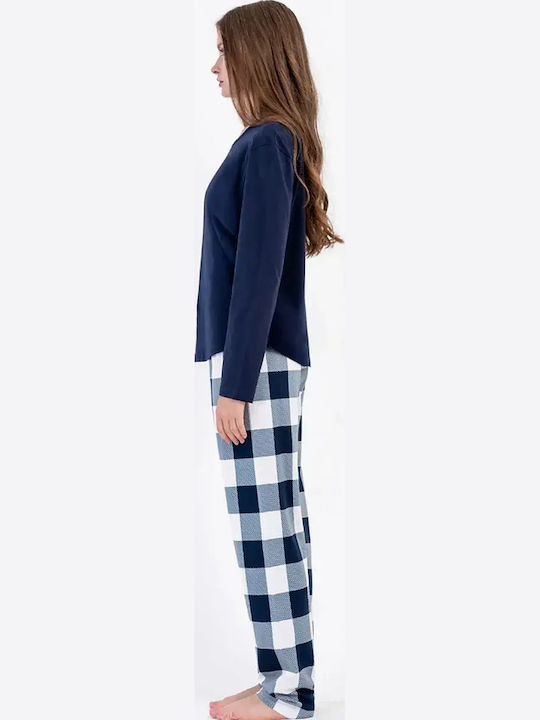 Vienetta Secret Winter Women's Cotton Pyjama Set Navy Blue