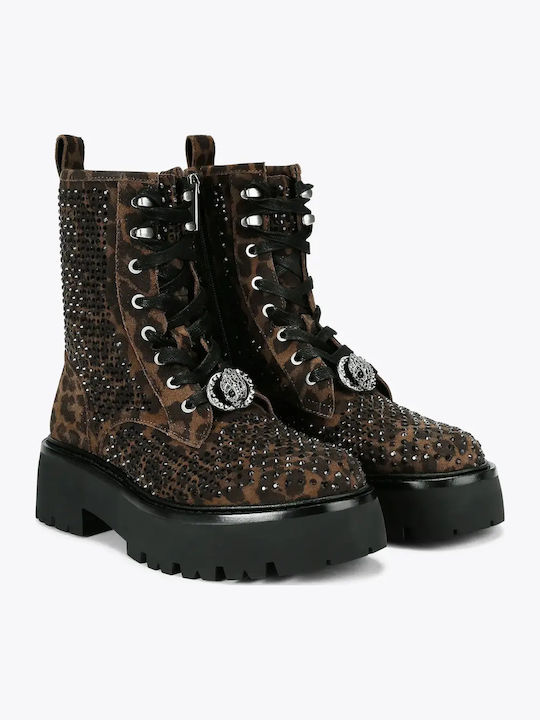 Wildleder Damen-Kampfstiefel Braun Wildleder