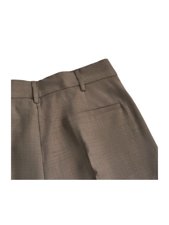Beige Fabric Women's Trousers