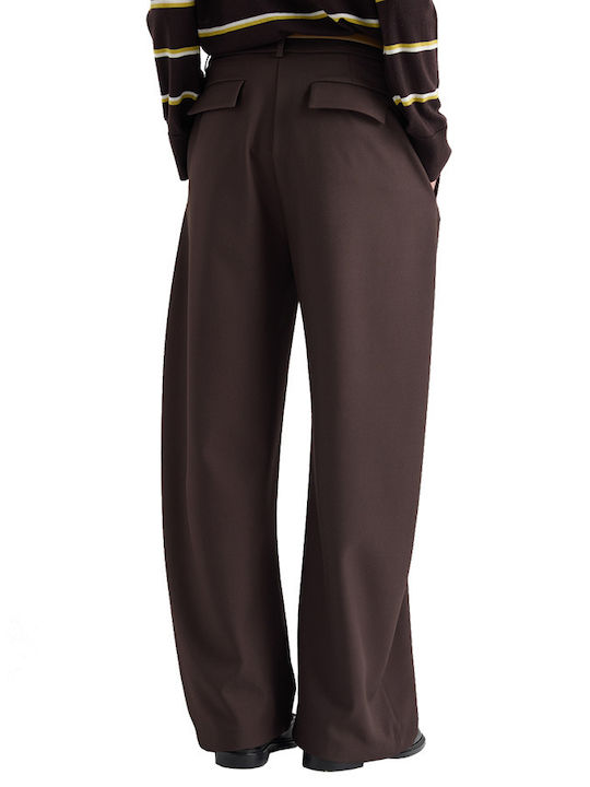 Women's Brown Fabric Trousers
