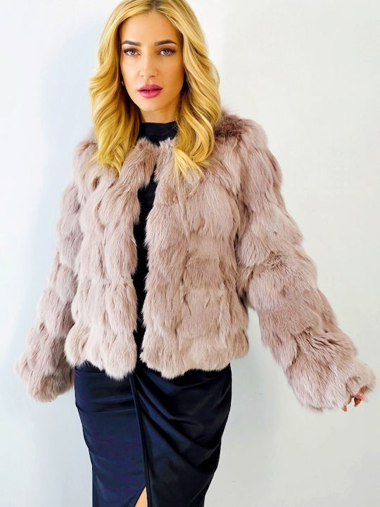 Μακριά Γυναικεία Γούνα Dusty Pink