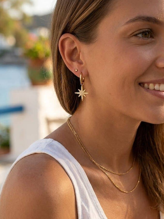Lysea Women's Stellar Sparkle Earrings Steel Gold Zirconia
