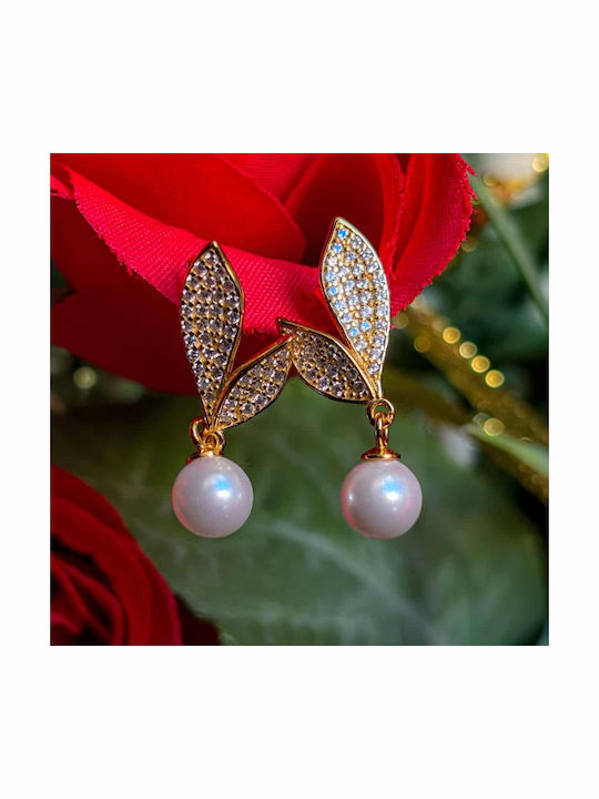 Lysea Women's Earrings 925 Silver Gold Zircon & Pearl