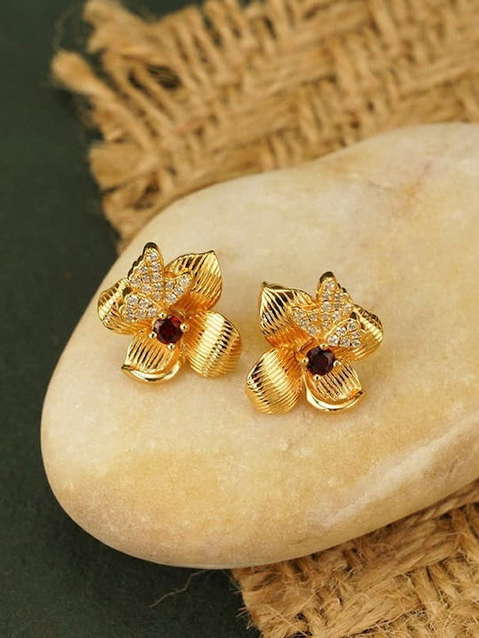 Lysea Women's Luxora Garnet Blossom Earrings 925 Silver Gold Plated