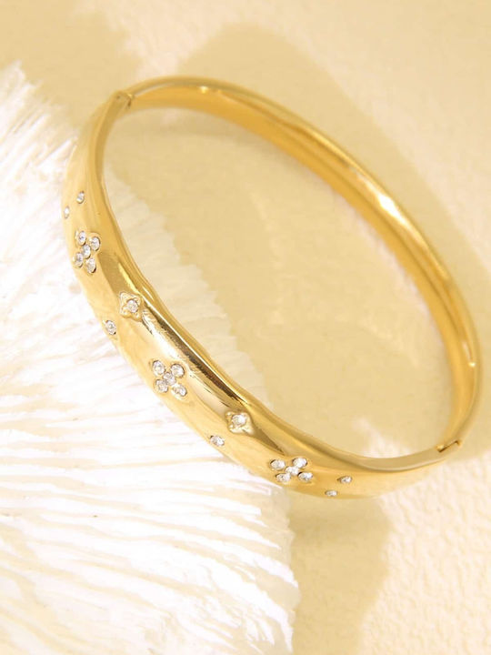 Lysea Women's Steel Bangle Bracelet with Flower Design Gold Plated Lysea Women's Steel Bangle Bracelet with Flower Design Gold Plated