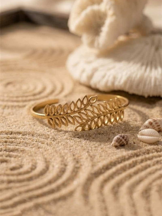 Lysea Women's Cuff Bracelet with Flower Design in Gold-Plated Steel Lysea Women's Cuff Bracelet with Flower Design in Gold-Plated Steel