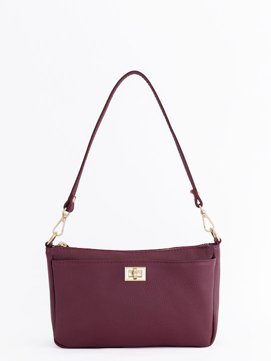 Burgunderrote Damen-Schultertasche aus Leder