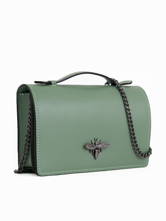 Grüne Damen-Ledertasche mit Klappe