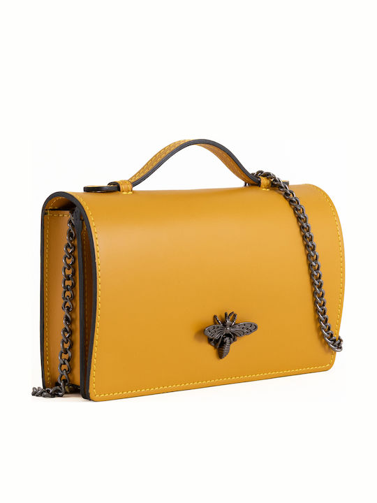 Gelbe Damen-Flap-Tasche aus Leder