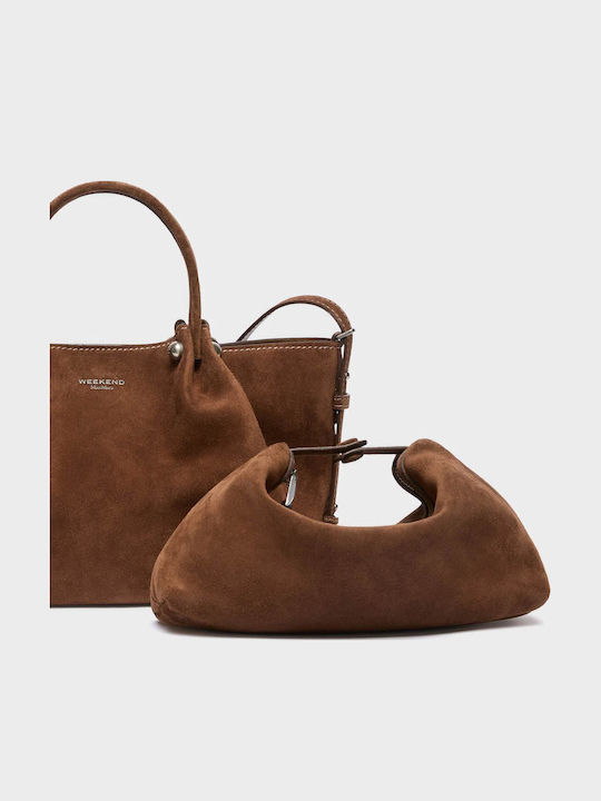 Damen-Tote-Tasche aus Wildleder im Set Chocolate