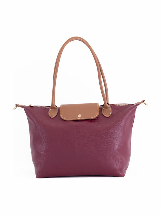 Bordeauxrote Damen-Schultertasche aus Leder