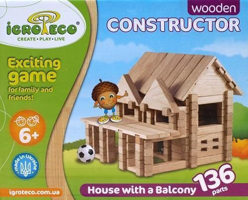 Bauklötze Haus mit Balkon aus Holz 136 Stück