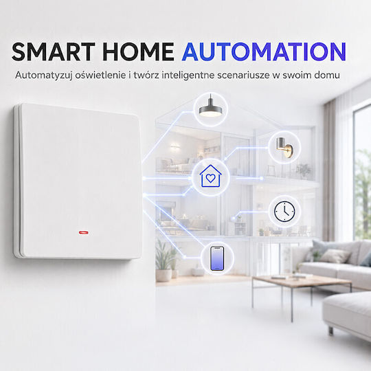 Qoltec Wall-Mounted Wi-Fi One-Way Wall Switch with White Frame