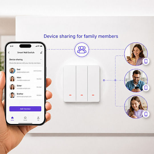 Qoltec Wall-Mounted Wi-Fi Triple Wall Switch with White Frame