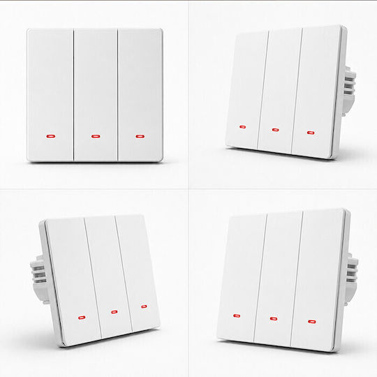 Qoltec Wall-Mounted Wi-Fi Triple Wall Switch with White Frame