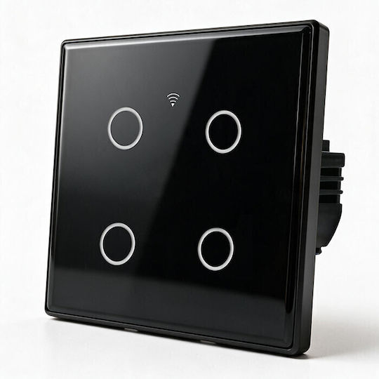 Qoltec Wall-Mounted Quadruple Wi-Fi Touch Wall Switch with Black Frame