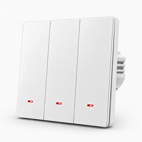 Qoltec Wall-Mounted Wi-Fi Triple Wall Switch with White Frame