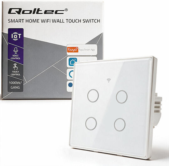 Qoltec Wall-Mounted Quadruple Wi-Fi Touch Wall Switch with White Frame