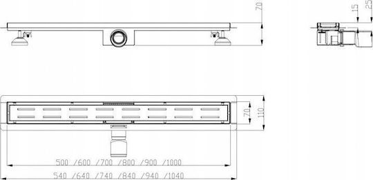 Hydroland Duschrinne aus Edelstahl mit 5,2 mm Auslass und 70 cm Länge
