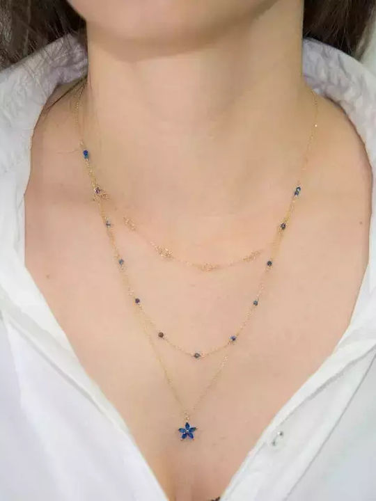 Blue Triple Gold Necklace